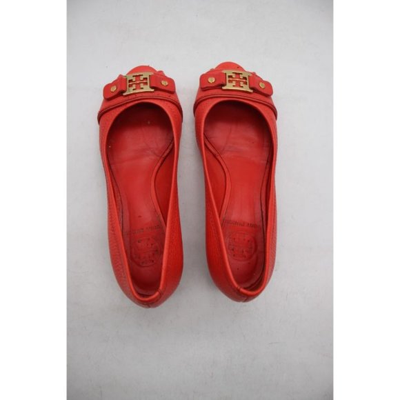 Tory Burch Emma Wedge Women's Size 6.5 Red Leather Peep Toe Shoes - Picture 6 of 11